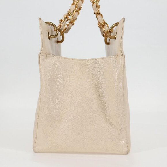 CHANEL Matelasse COCO Mark Chain Tote Bag Calf Skin Vanilla Gold CC Auth - Picture 11 of 15